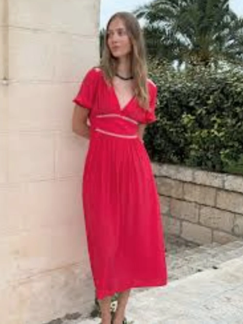 J. Crew Dress Smocked Vibrant‎ Red V Neck